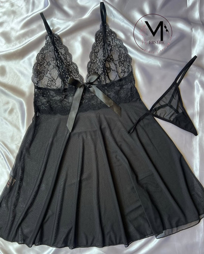 لباس خواب حریر نگینی مشکی سایز L,XL