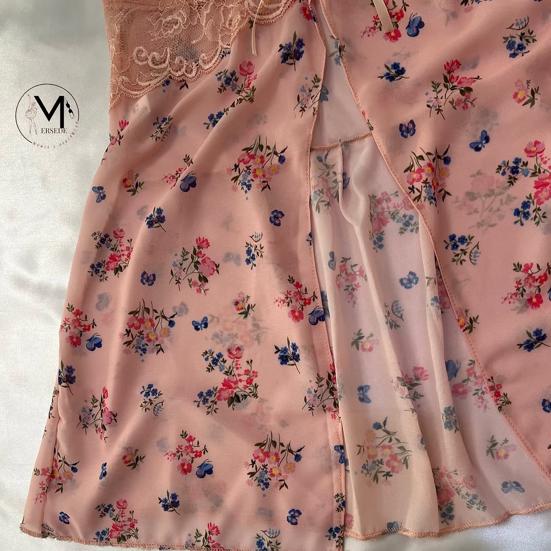 لباسخواب زنانه حریر گلدار صورتی كلرن