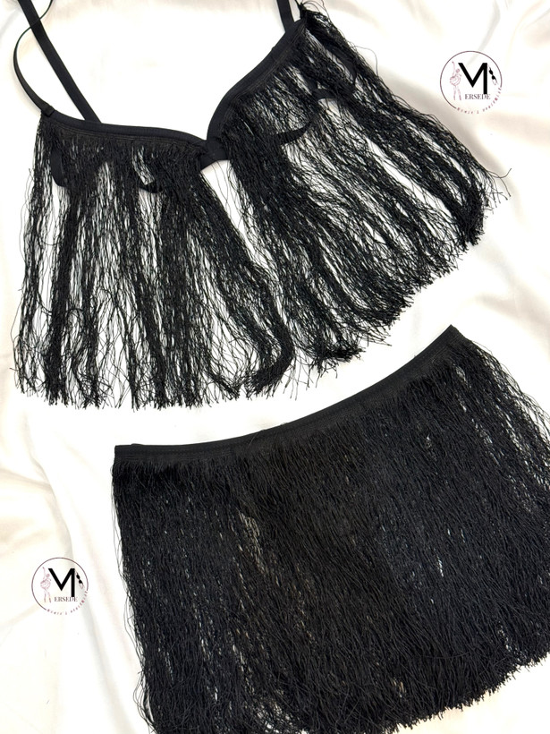 ست نيمتنه و دامن زنانه مشكي مدل ريشه اي